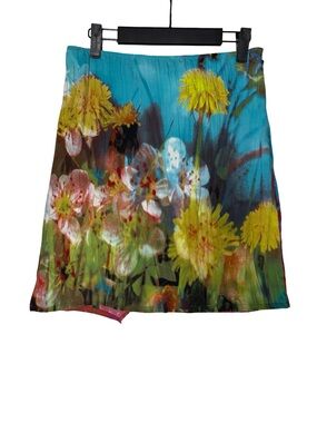 Just Cavalli Mini Skirt Y2K Italy Floral Abstract Art Print Multicolor US Sz 6
